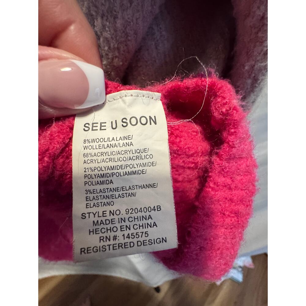 See U Soon Size M Oversized Colorblock Knit Button Up Cardigan Sweater Pink Tan - Picture 7 of 7